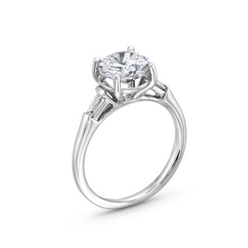 Uneek Three Stone Baguette Diamond Engagement Setting In White Gold 14K