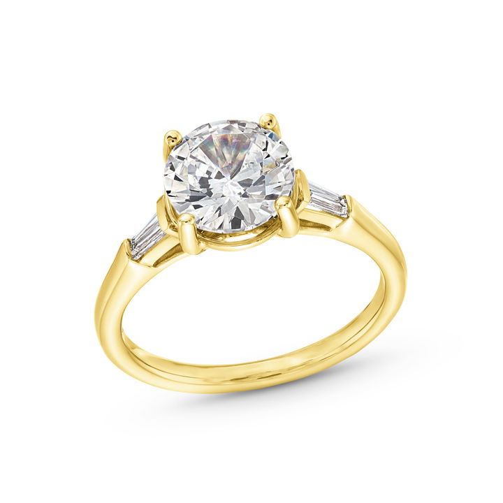 Yellow Gold 14K Uneek Three Stone Baguette Diamond Engagement Setting