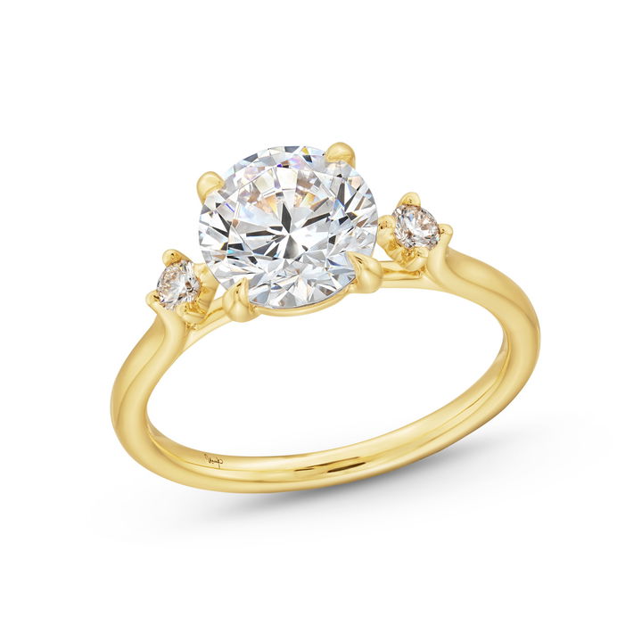Yellow Gold 18K Uneek Three Stone Kite Side Diamond Engagement Setting