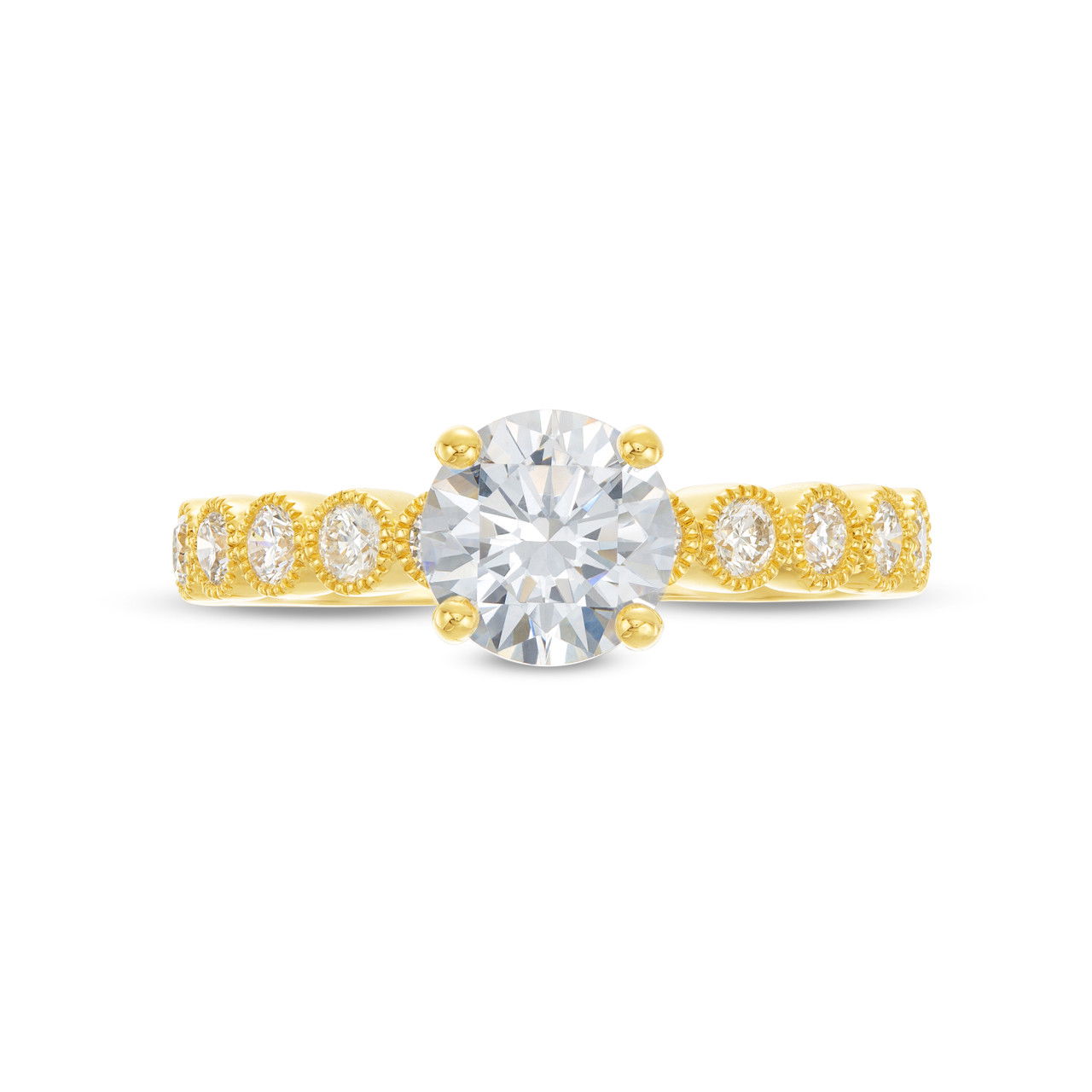 Yellow Gold Bezel Milgrain Engagement Setting (For 1ct Round)