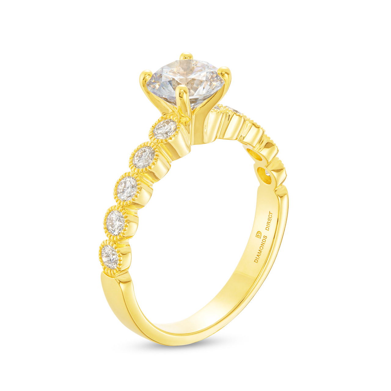 Yellow Gold Bezel Milgrain Engagement Setting (For 1ct Round)