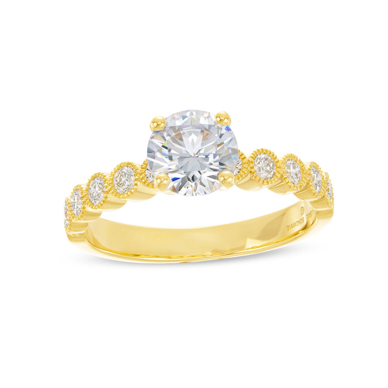 Yellow Gold Bezel Milgrain Engagement Setting (For 1ct Round)