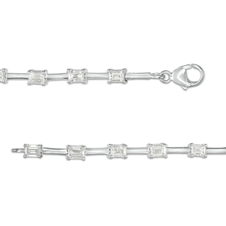 White Gold 14K Emerald Diamond Bar Station Tennis Necklace