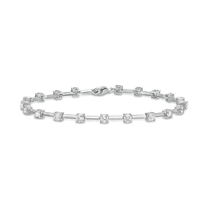 White Gold 14K Alternating Round Diamond Bar Tennis Bracelet