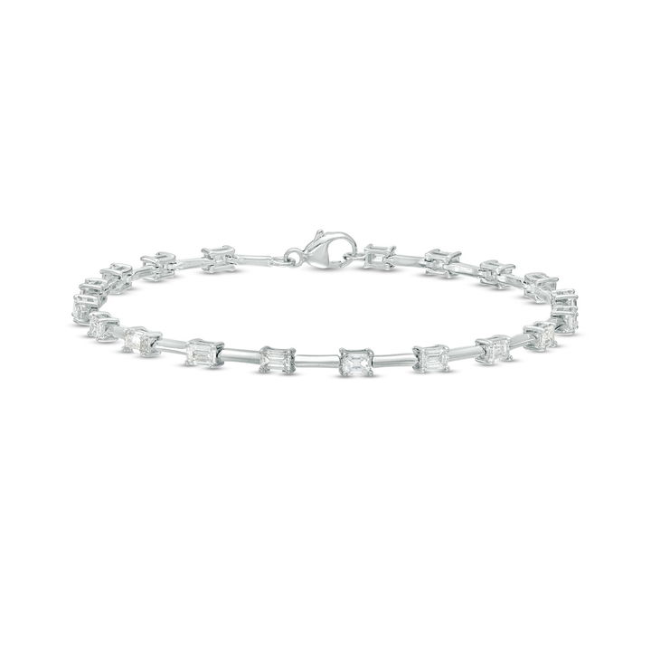 White Gold 14K Alternating Emerald Diamond Bar Tennis Bracelet