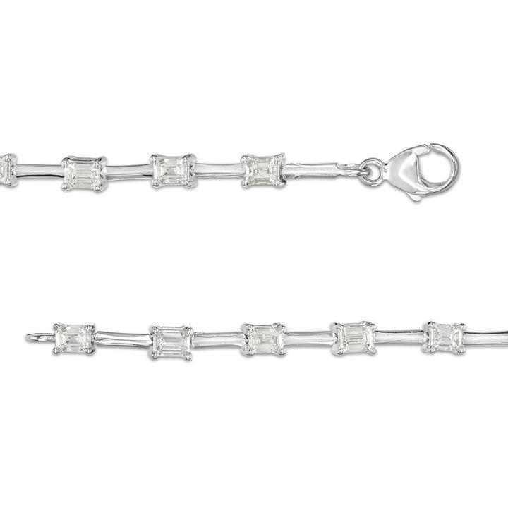 White Gold 14K Alternating Emerald Diamond Bar Tennis Bracelet