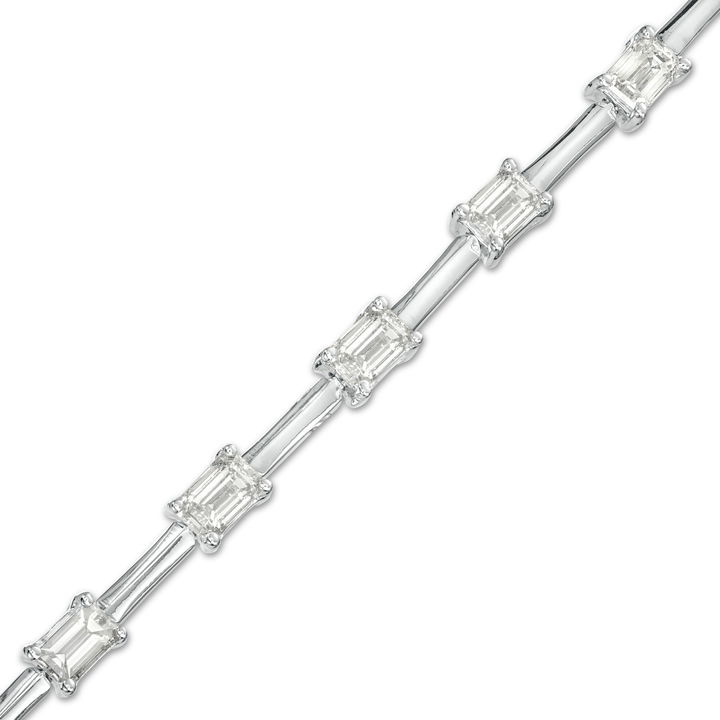 White Gold 14K Alternating Emerald Diamond Bar Tennis Bracelet