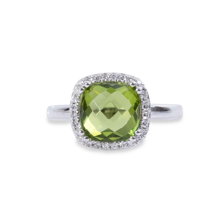 Peridot Halo Diamond Ring