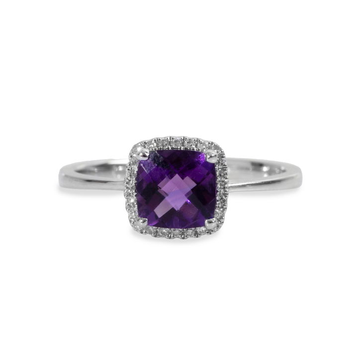 White Gold 0.93TW Purple Amethyst Halo Diamond Ring