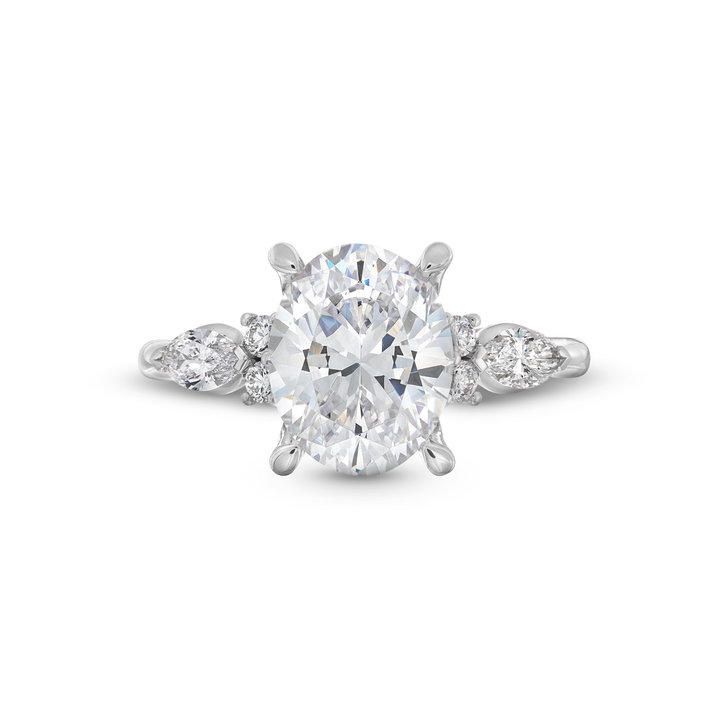 Uneek Marquise Round Side Stone Diamond Engagement Setting In White Gold 18K