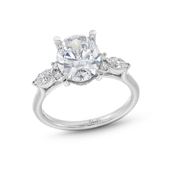 Uneek Marquise Round Side Stone Diamond Engagement Setting In White Gold 18K