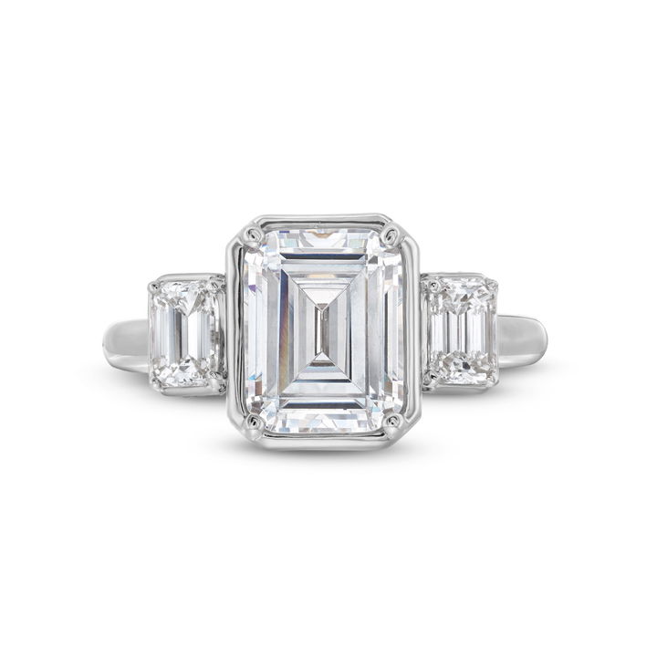 White Gold 18K Uneek Emerald Side Stone Under Halo Engagement Setting