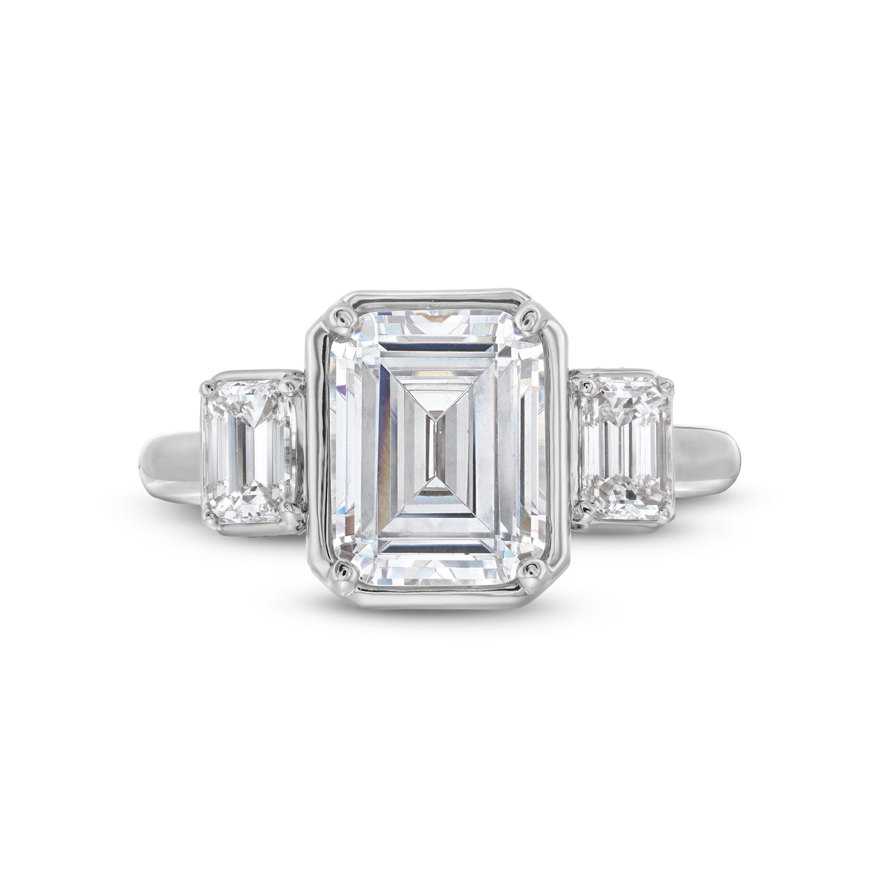 Uneek Emerald Side Stone Under Halo Engagement Setting In White Gold 18K 0