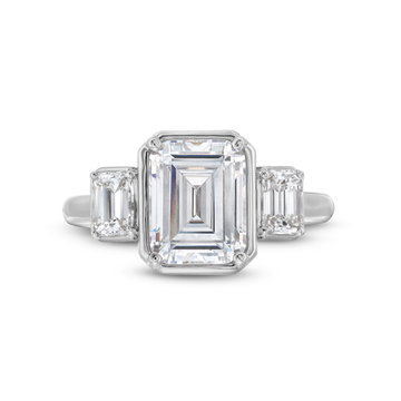 Uneek Emerald Side Stone Under Halo Engagement Setting In White Gold 18K