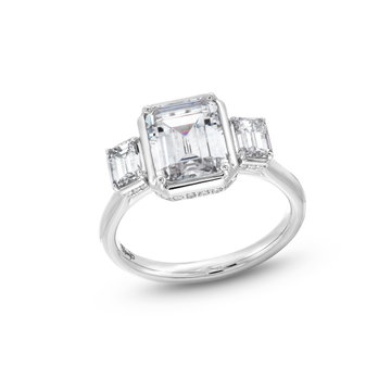 Uneek Emerald Side Stone Under Halo Engagement Setting In White Gold 18K