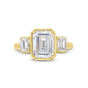Uneek Emerald Side Stone Under Halo Engagement Setting In White Gold 18K