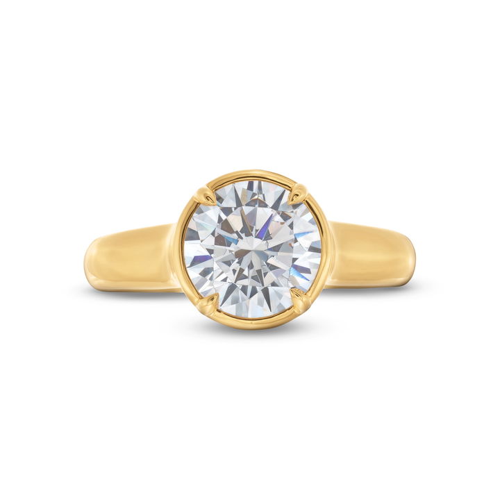 Uneek Round Diamond Under Halo Engagement Setting In Yellow Gold 18K