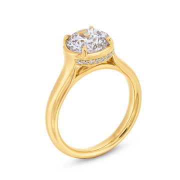 Uneek Round Diamond Under Halo Engagement Setting In Yellow Gold 18K