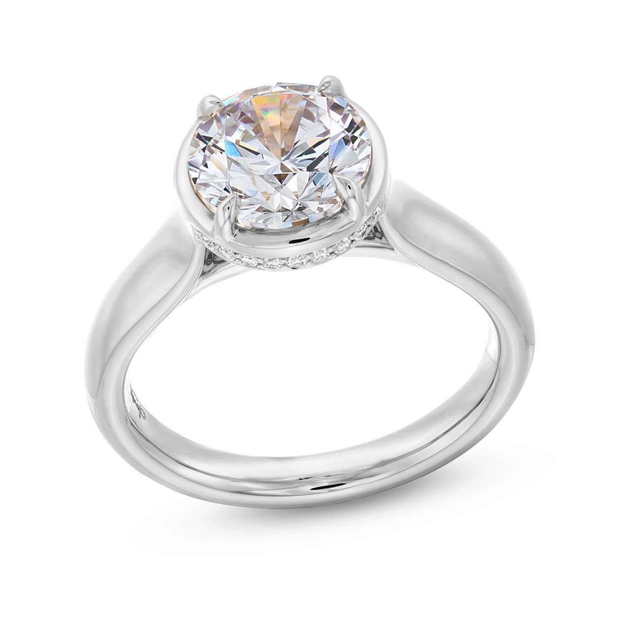 Uneek Round Diamond Under Halo Engagement Setting In White Gold 18K 1