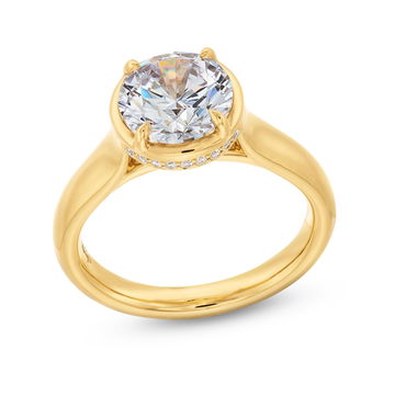 Uneek Round Diamond Under Halo Engagement Setting In Yellow Gold 18K