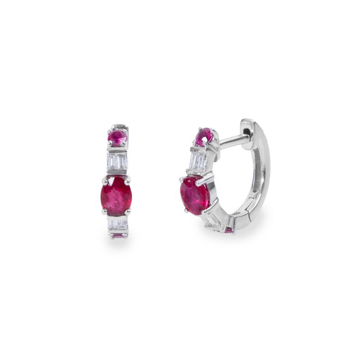 Ruby Baguette Diamond Huggie Earrings