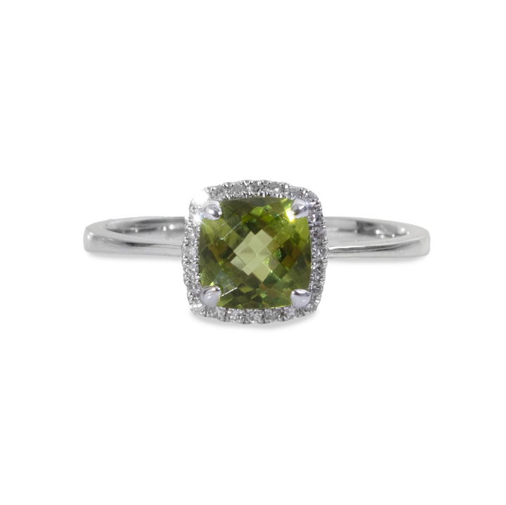 Cushion Peridot Halo Diamond Ring