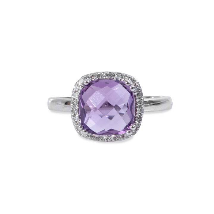 White Gold 2.45TW Purple Amethyst Halo Diamond Ring
