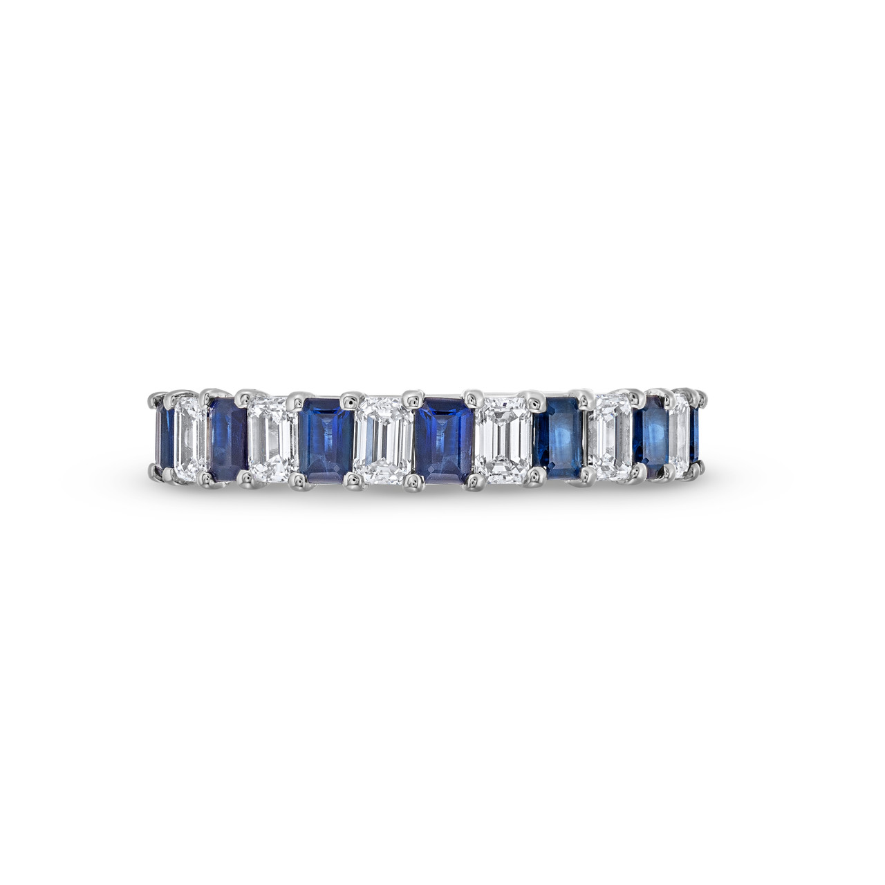Blue Sapphire and Diamond Emerald Cut 1/2 Way Wedding Band 0