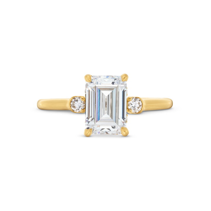 Uneek Three Stone Four Prong Diamond Engagement Setting In Yellow Gold 18K