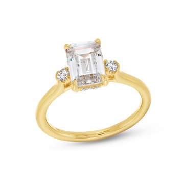 Uneek Three Stone Four Prong Diamond Engagement Setting In Yellow Gold 18K