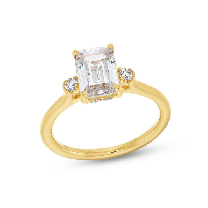 Uneek Three Stone Four Prong Diamond Engagement Setting In Yellow Gold 18K