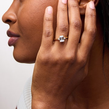 Uneek Three Stone Four Prong Diamond Engagement Setting In Yellow Gold 18K