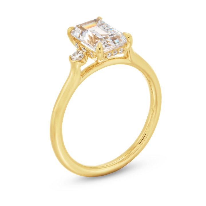 Uneek Three Stone Four Prong Diamond Engagement Setting In Yellow Gold 18K