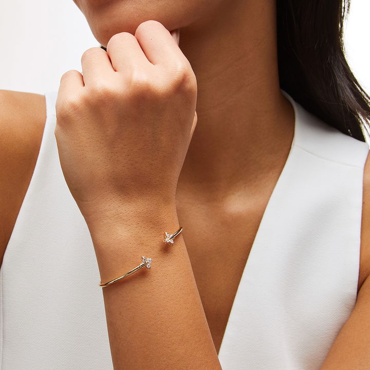 White Gold 14K Fleur-de-lis Diamond Bangle Bracelet