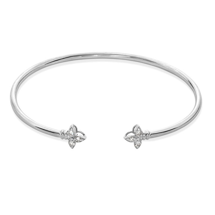 White Gold 14K Fleur-de-lis Diamond Bangle Bracelet