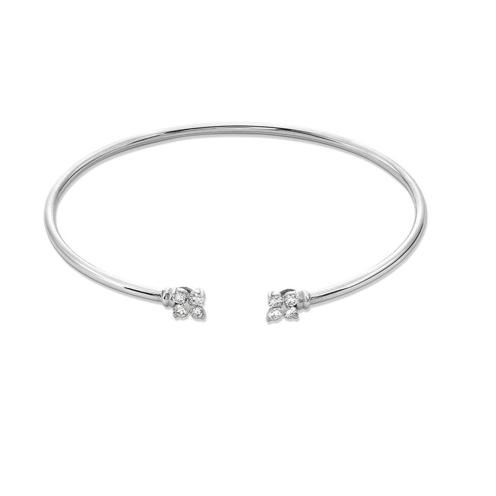 White Gold 14K Floral Diamond Accented Bangle Bracelet