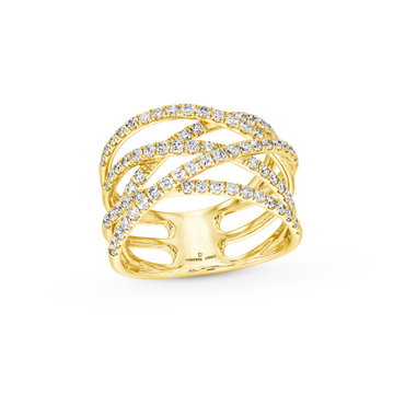 Multirow Diamond Crossover Ring In Yellow Gold 14K