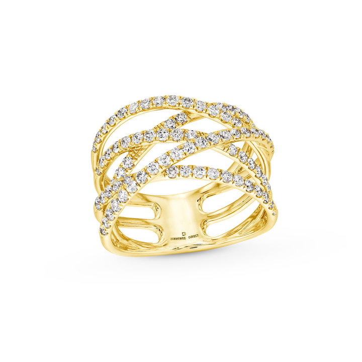 Multirow Diamond Crossover Ring In Yellow Gold 14K