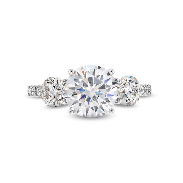 White Gold 14K A. Jaffe Three Stone Hidden Halo Engagement Setting