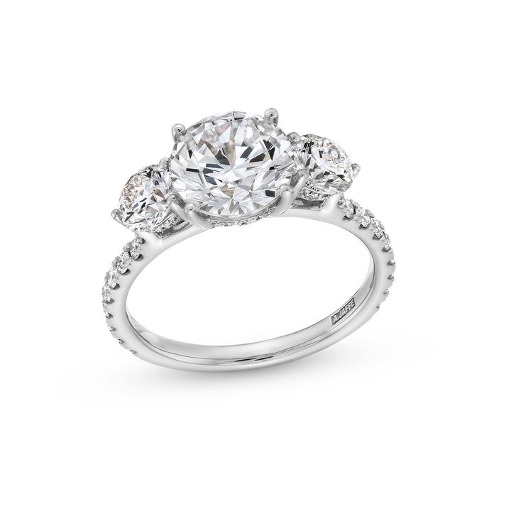 White Gold 14K A. Jaffe Three Stone Hidden Halo Engagement Setting