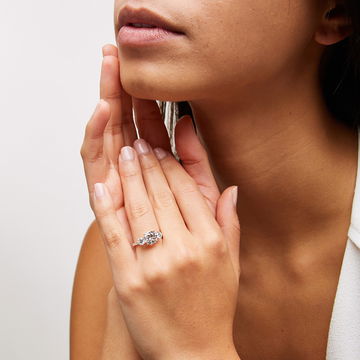 A. Jaffe Three Stone Hidden Halo Engagement Setting In White Gold 14K