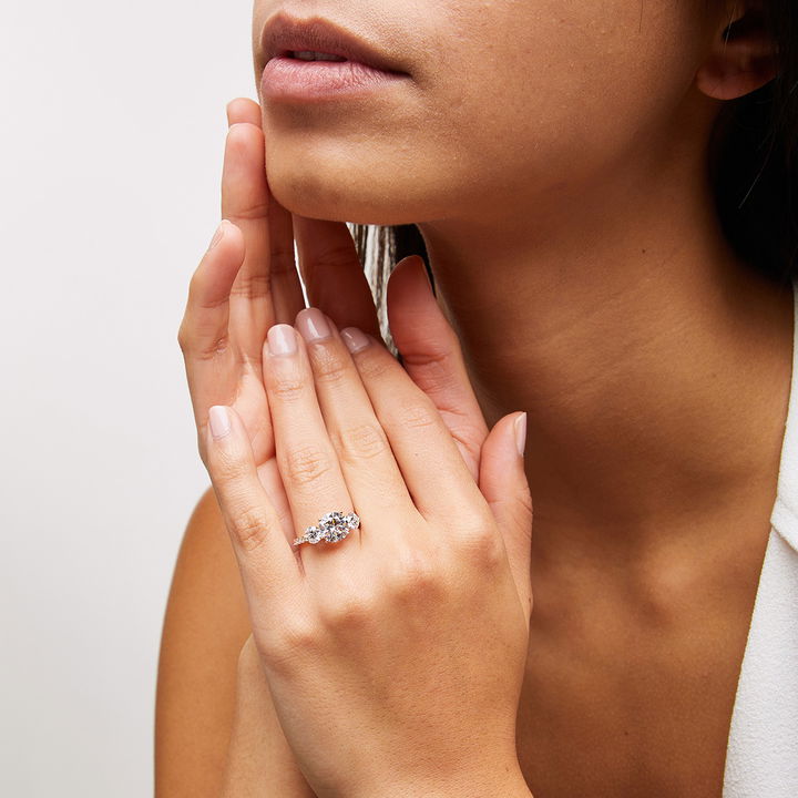 A. Jaffe Three Stone Hidden Halo Engagement Setting In White Gold 14K