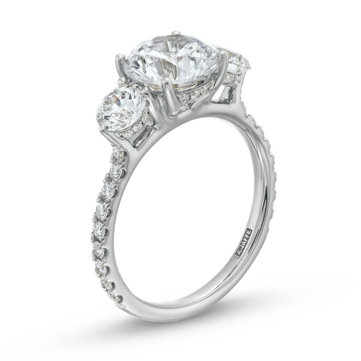 A. Jaffe Three Stone Hidden Halo Engagement Setting In White Gold 14K