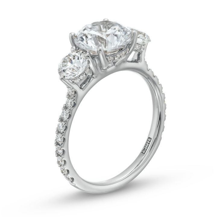 White Gold 14K A. Jaffe Three Stone Hidden Halo Engagement Setting