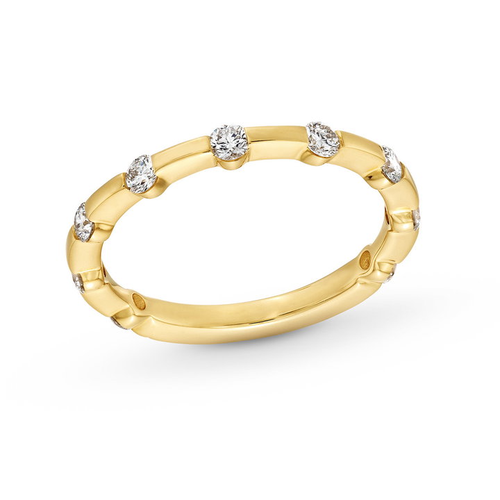 A. Jaffe High Polished Diamond Station Wedding Band In Yellow Gold 14K