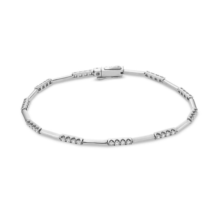 White Gold 14K High Polished Diamond Station Bracelet