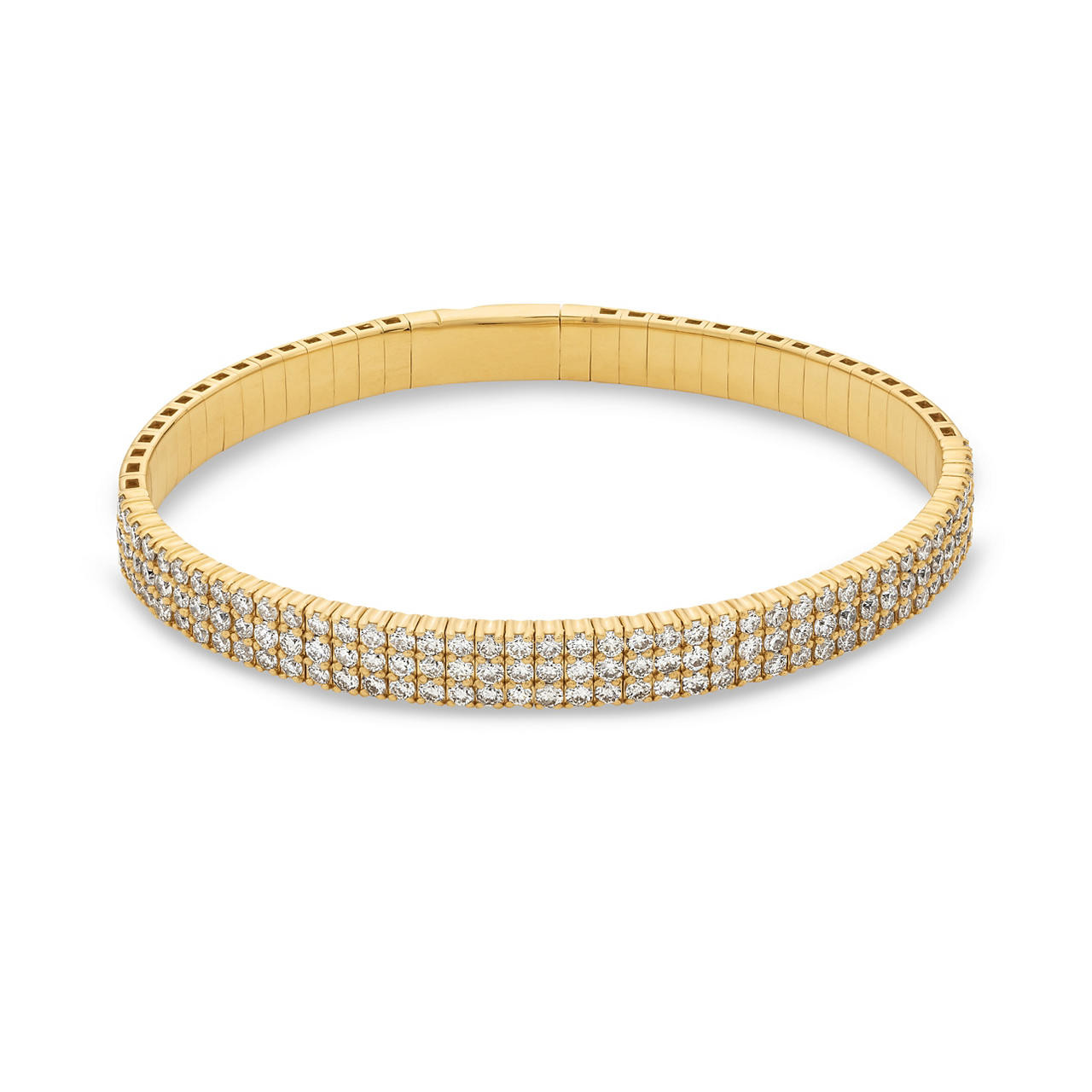 Three Row Four Prong Diamond Bangle Bracelet