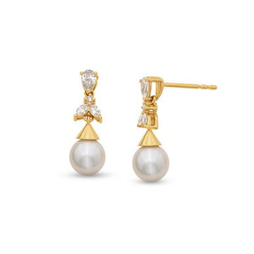 Four Stone Pearl Drop Stud Earrings