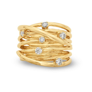 Criss Cross Diamond Ring In Yellow Gold 14K