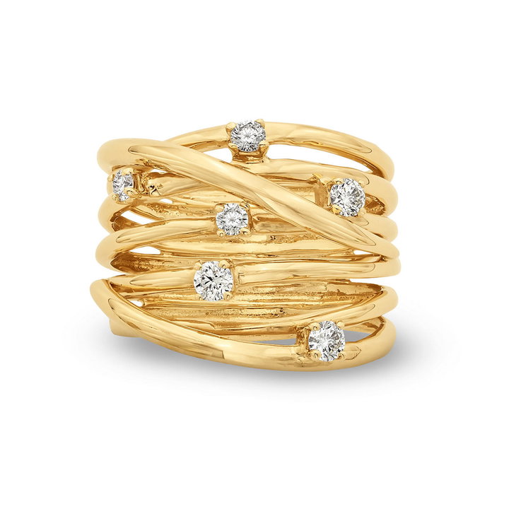 Criss Cross Diamond Ring In Yellow Gold 14K